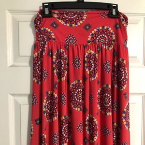 dark pink with floral patter maxi skirt